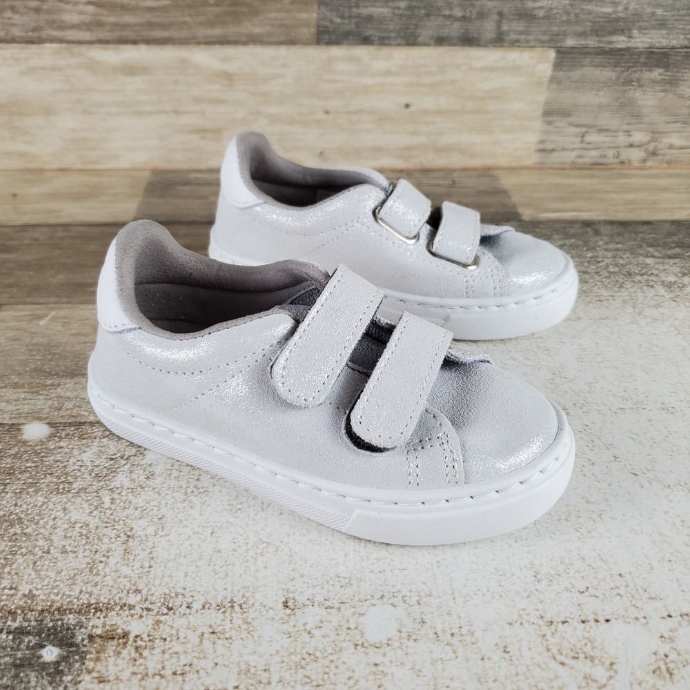 Cienta 80057 Kids Shoes 9 Shimmery Silver Comfort Low Top Round Toe Hook & Loop